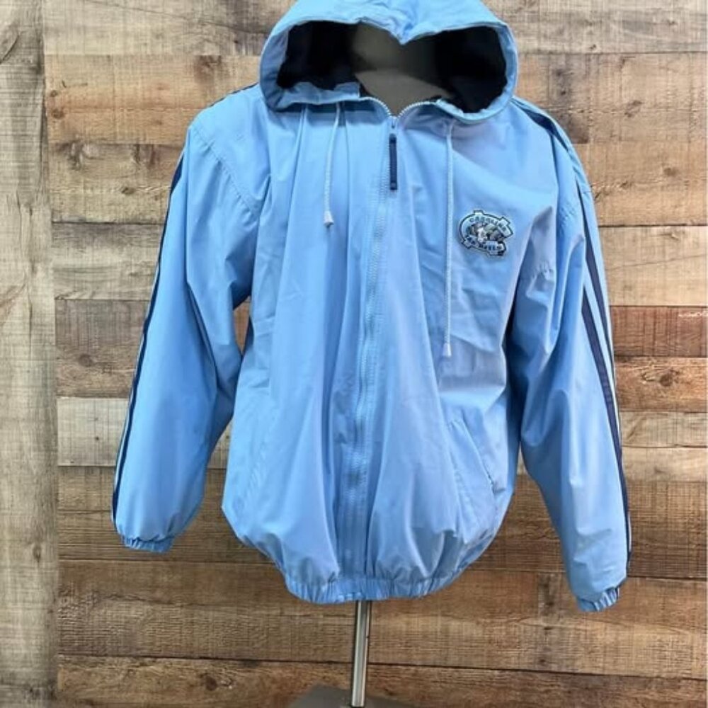 Men’s Size Medium OLCP Carolina Blue UNC Tarheels Hooded Poly-Vinyl Jacket Coat